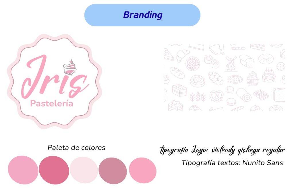Branding para Iris Pastelería realizado por Antonela Casagrande community manager, social media manager y creadora de contenido AI