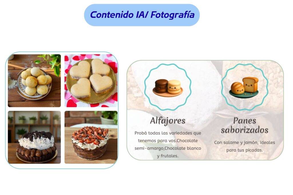 Fotografía IA para Iris Pastelería realizado por Antonela Casagrande community manager, social media manager y creadora de contenido AI