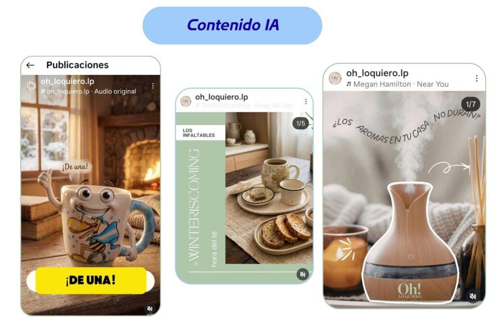 Diseño de piezas para redes sociales para Oh!Lo Quiero realizado por Antonela Casagrande community manager, social media manager y creadora de contenido AI